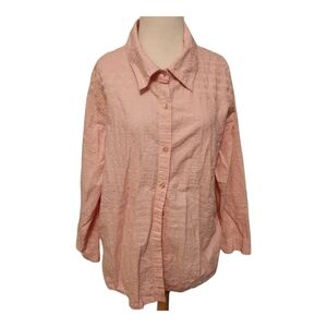 Denim & Co QVC Pink Eyelet Button Front Top Shirt A01625 Plus Sz 1X